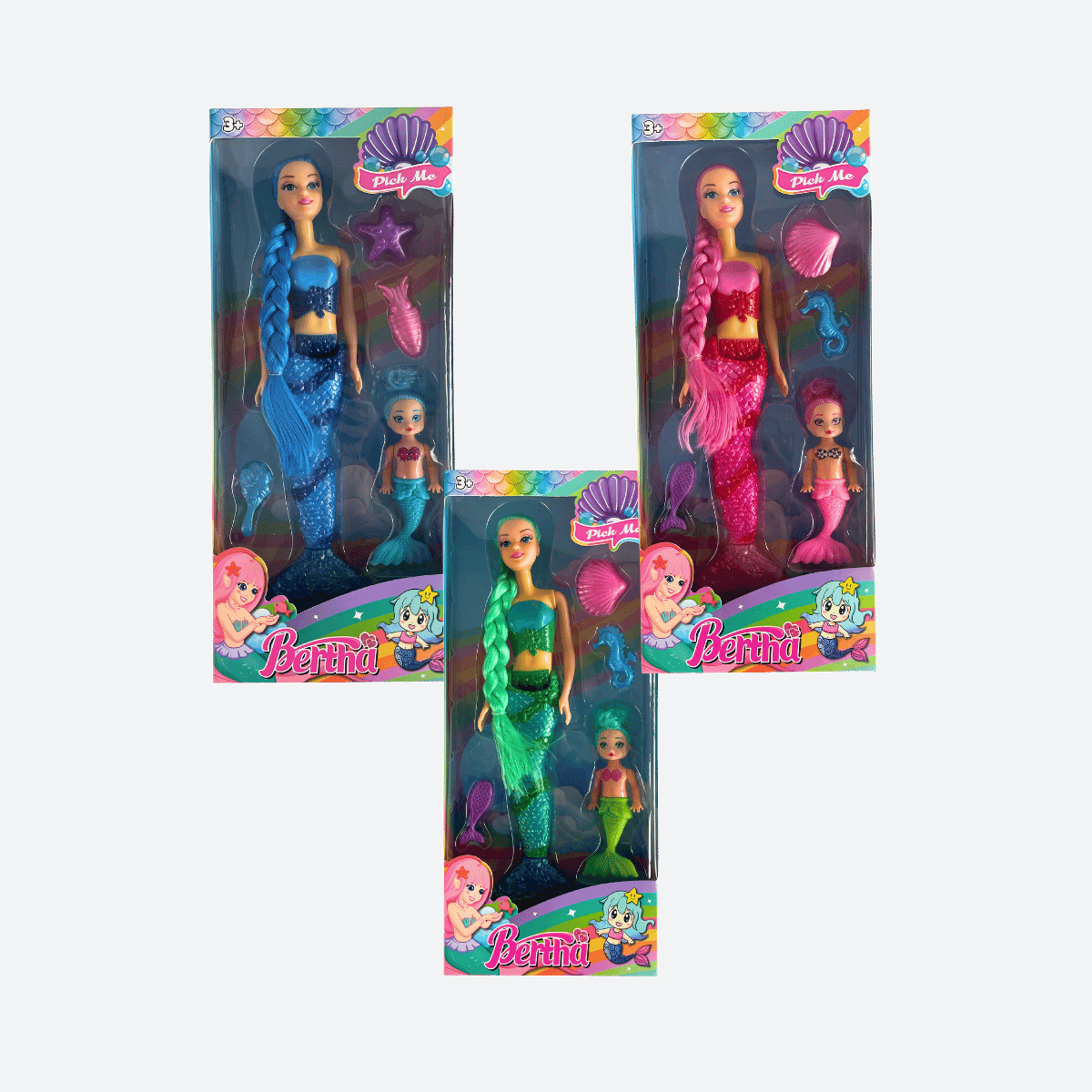 Mermaid Sisters – 3 Colour Mix (Pink, Green, Blue)