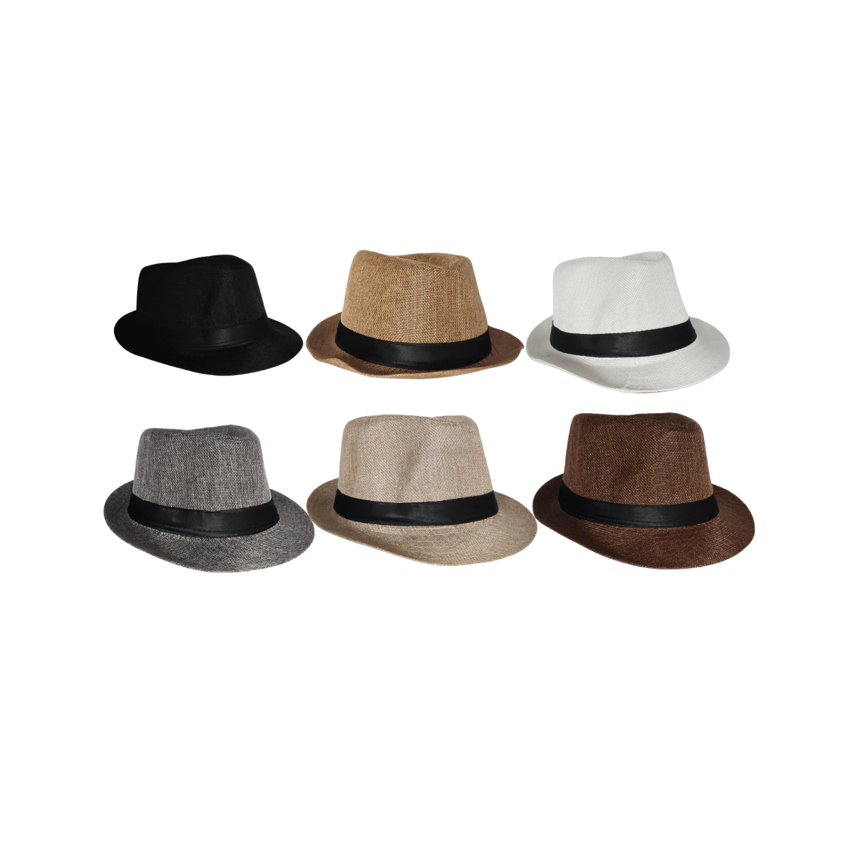 Fedora Hat - 6 Colour Mix (Black, White, Light Beige, Dark Beige,, Brown, and Grey)