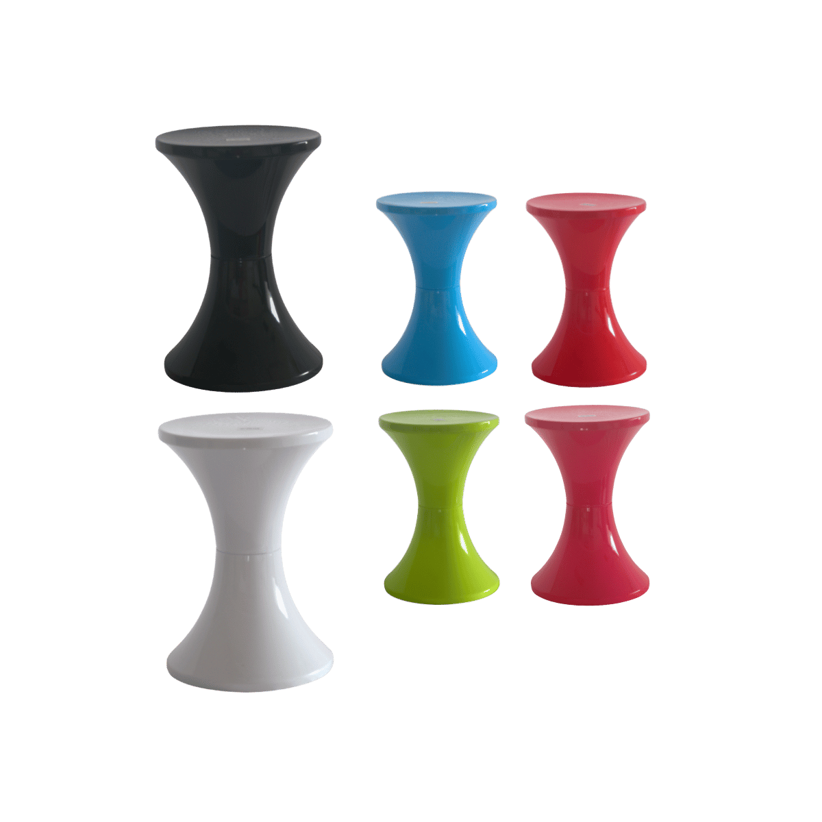 Bright Retro Stools – 6 Colour Mix (Black, White, Red, Pink, Green, Blue)