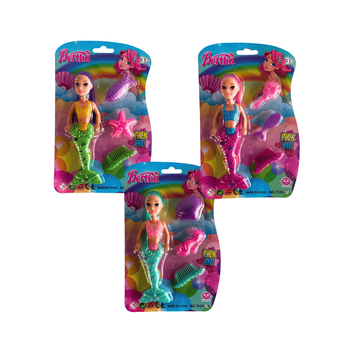Mermaid Dolls – 3 Colour Mix (Pink, Green, Blue)