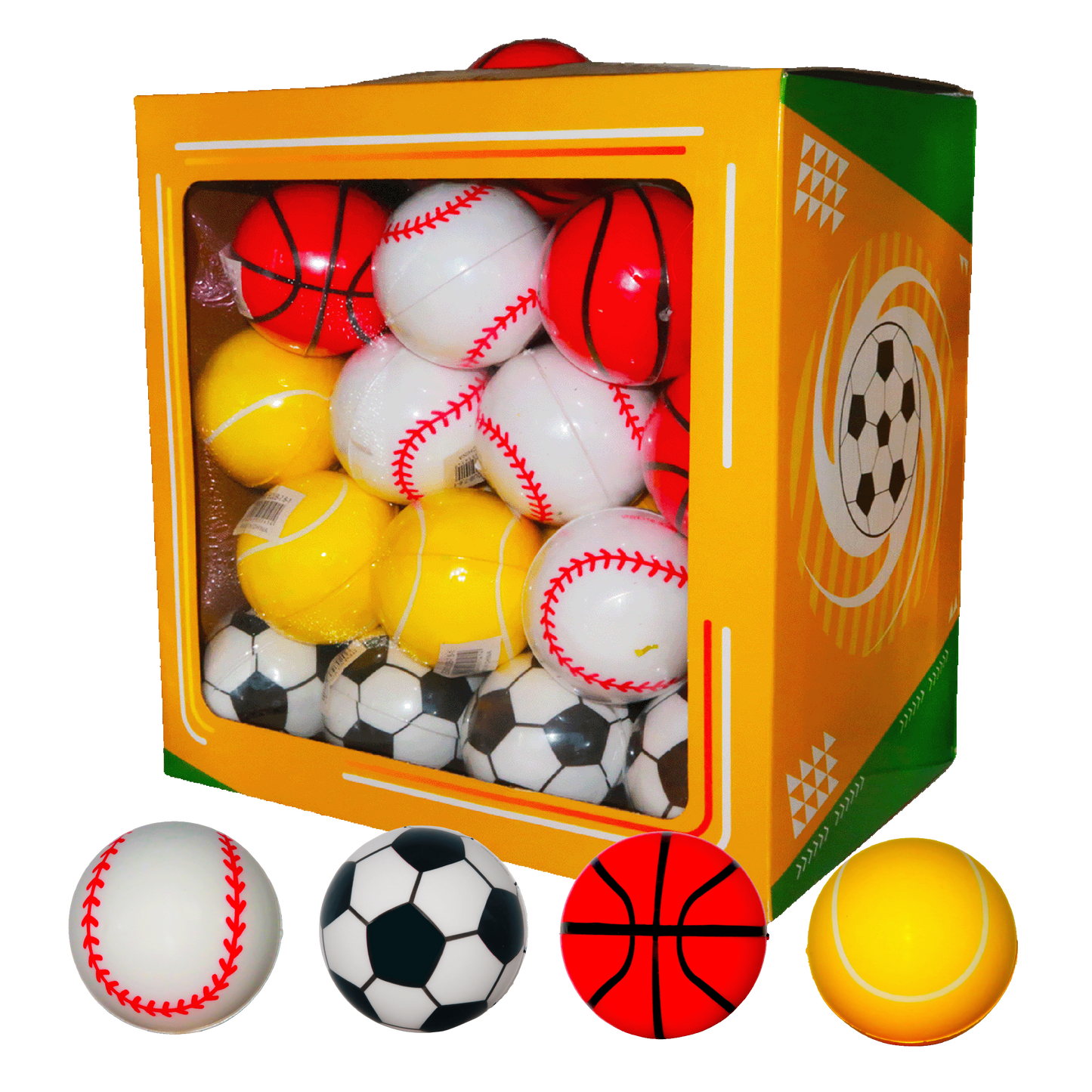 7.6cm Bounce Ball – 4 Design Mix (Basketball, Tennis, Baseball & Soccer)