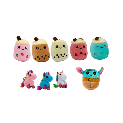 Plush Keychain – Bubble Tea, Yoda & Unicorn Mix