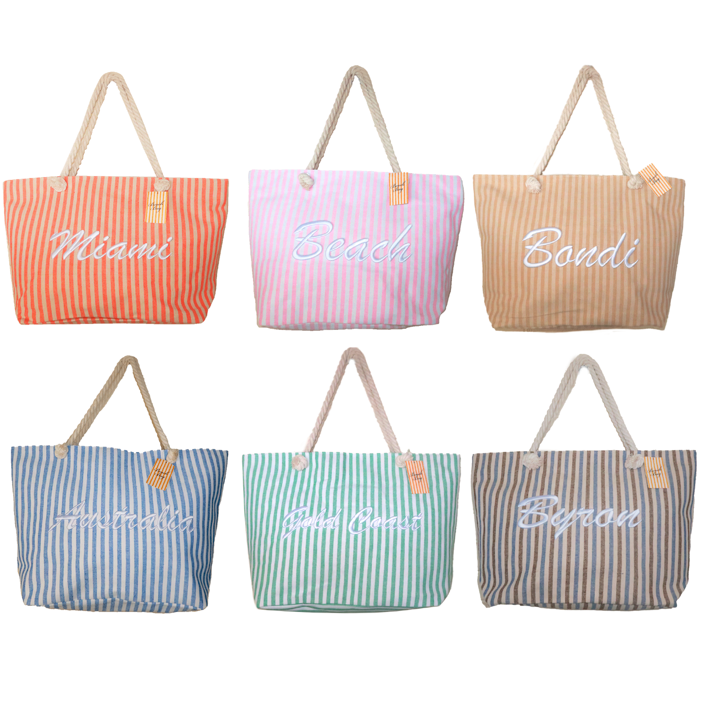 Extra Large Rope Handle Beach Bag 59 x 40 x 18cm – 6 Colour x 6 Design Mix